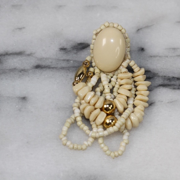 Tropical White & Gold Bead Earrings Leather Back - Picture 2 of 4